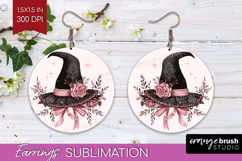Witch Hat Cute Round Earrings Pink Halloween PNG Sublimation Product Image 1