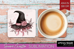 Witch Hat Cute Square Coaster Pink Halloween Coaster PNG Product Image 1