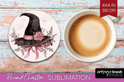 Witch Hat Cute Round Coaster Pink Halloween Coaster PNG Product Image 1