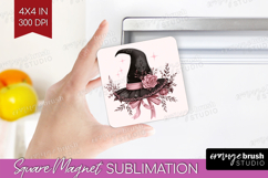 Witch Hat Cute Magnet Sublimation Pink Halloween Square PNG Product Image 1