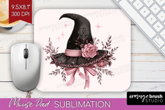 Witch Hat Cute Mouse Pad Sublimation Pink Halloween Mousepad Product Image 1