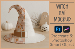 Halloween mockup of a witch hat to showcase surface pattern designs. Photoshop smart object mockup and Procreate mockup.