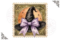 Witch Hat With Purple Bow Halloween Stamp PNG Product Image 1