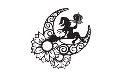 Papercut Crescent, Sunflower and Witch holding Pumpkin SVG Product Image 2