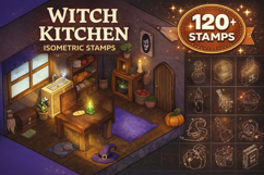 100 Procreate Stamps Halloween Isometric Witch's Kitchen Product Image 1