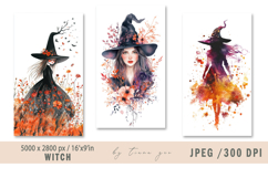 Cute watercolor Halloween witch illustration- 3 jpeg files Product Image 1
