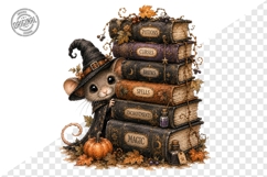 Witch Mouse with Magic Books Watercolor Clipart PNG Product Image 1