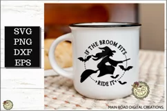 Witch on broom with bats Halloween SVG