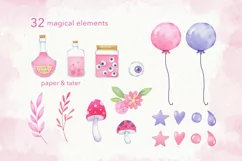 Pink Little Witch Watercolor Halloween Clipart, Witch PNG Product Image 3