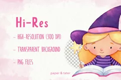 Pink Little Witch Watercolor Halloween Clipart, Witch PNG Product Image 4