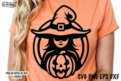 Halloween Pumpkin Witch SVG White & Black PNG Product Image 1