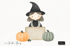 Cute Halloween Witch Sign Clipart | Halloween PNG Product Image 1