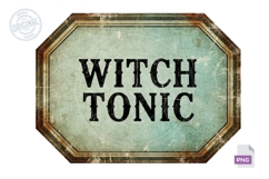 Witch Tonic Vintage Halloween Apothecary Label PNG Design Product Image 1
