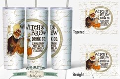 20 oz Skinny Tumbler Sublimation | Vintage Witch Brew Drink Product Image 1