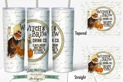 20 oz Skinny Tumbler Sublimation | Vintage Witch Brew Drink Product Image 1