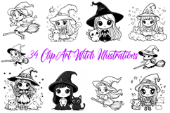 34 Witches Clipart Logo Color Book Pages JPG Collection Product Image 1