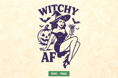 Witchy AF SVG | Retro Witch PNG | Halloween Pinup Girl Print Product Image 1