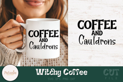 Witchy coffee SVG cut file printed on a mug perfect for Cricut and Silhouette projects and ideal for witchy coffee lovers