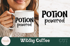 Witchy coffee SVG cut file printed on a mug perfect for Cricut and Silhouette projects and ideal for witchy coffee lovers