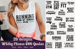Bundle of 20 witchy fitness SVG workout quotes for Cricut and Silhouette used on gym shirts, tote bags and mugs