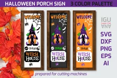 Witchy HALLOWEEN PORCH SIGN VERTICAL and door sign SVG cut file with Halloween GNOME witch for witchcraft 