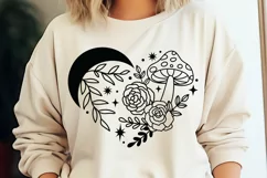 witchy heart with moon and mushroom