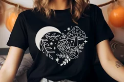 witchy heart with moon and mushroom black shirt