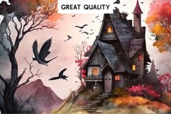 watercolor Witchy Mansion, fairy tales clipart, sublimation nursery, Creepy Witch House, halloween Witchy Mansion Creepy Witch House Clipart PNG Scrapbooking Fairy Tale Art Image Watercolor Transparent Print illustration sublimation kids printable digital