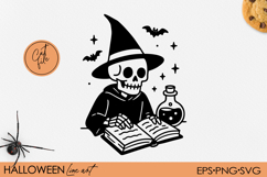 Witchy Skeleton Halloween Clipart Spellbook, Witch Hat SVG Product Image 1