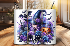 Witchy Vibes Halloween 20 oz Tumbler Wrap PNG, Gothic Design Product Image 1