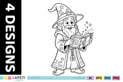 Fantasy magician line art for coloring projects