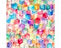 Watercolor seamless patterns with cute colorful houses, cube Product Image 3