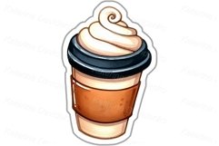 Coffee time sticker set. Cartoon watercolor stickers Product Image 3