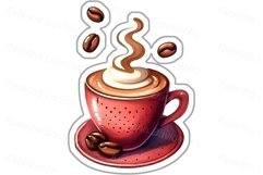 Coffee time sticker set. Cartoon watercolor stickers Product Image 5