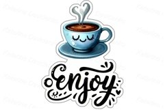 Coffee time sticker set. Cartoon watercolor stickers Product Image 7