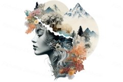 Set of collages with women heads, landscapes and flowers Product Image 3
