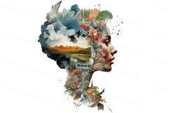Set of collages with women heads, landscapes and flowers Product Image 4