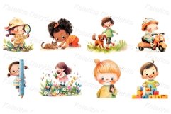 Watercolor cartoon kids outdoor summer activities clipart Product Image 1