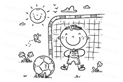 Cartoon boy playing soccer as a goalkeeper, sport activities Product Image 2