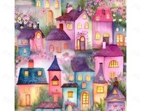 Fantasy watercolor seamless patterns with fairy elven house Product Image 4