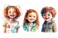 Three smiling children. Watercolor illustration Product Image 1