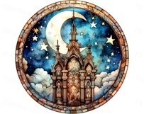 Dreamy moon fairytale night landscape round fantasy stickers Product Image 3
