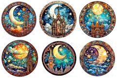 Dreamy moon fairytale night landscape round fantasy stickers Product Image 1