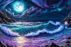 Glowing stary night sky, fantastic landscapes, neon seascape Product Image 5