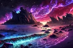 Glowing stary night sky, fantastic landscapes, neon seascape Product Image 7