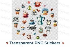 Coffee time sticker set. Cartoon watercolor stickers Product Image 1