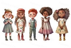 Cartoon little girls in casual lothes standing in a row Product Image 1