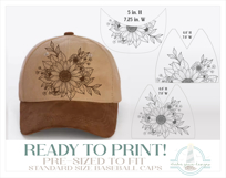 Sunflower Baseball Cap Hat Burning Design Product Image 2