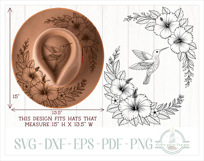 Hummingbird and Hibiscus Hat Burning Design - Pyrography Product Image 2