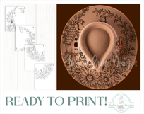 Birdhouse and Flowers Hat Burning Design - For Pyrography Product Image 3